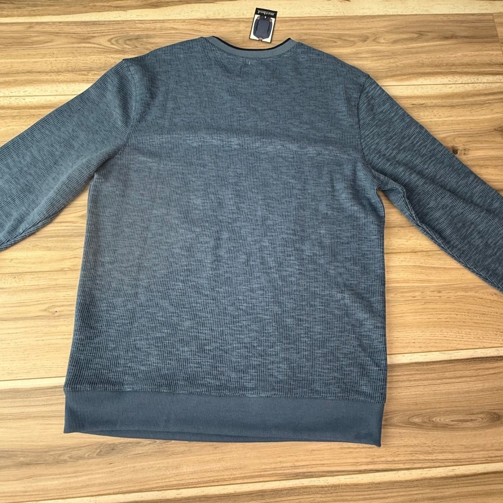 Method Mens Textured Waffle Knit Crew Neck Pullover Sweater Blue Heather Medium - Picture 8 of 8